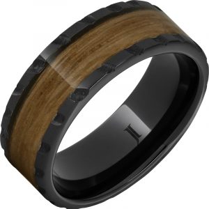 Barrel Aged™ Black Diamond Ceramic™ Ring with Single Malt Scotch Whiskey Inlay and Scored Finish