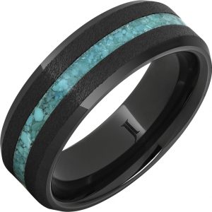 Black Diamond Ceramic™ Ring with Turquoise Inlay and Grain Finish