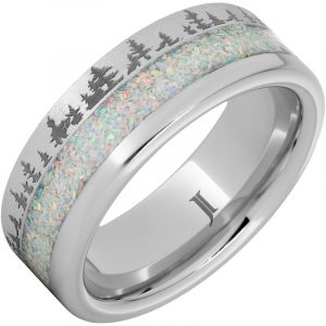 Serinium® Ring with Crushed Opal Inlay, Pine Forest Engraving and Stone Finish