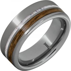 Barrel Aged™ Rugged Tungsten™ Ring with Bourbon Wood and Deer Antler Inlays