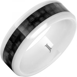 White Ceramic Ring with Black Carbon Fiber Inlay