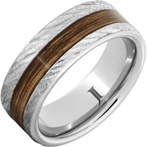 Barrel Aged™ Serinium® Ring with Bourbon Wood Inlay and Bark Finish