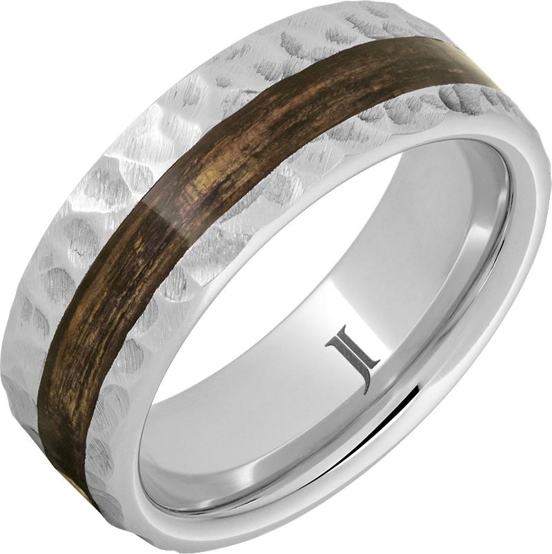 Barrel Aged™ SeriniumÂ® Ring with Bourbon Wood Inlay and Moon Crater Carving