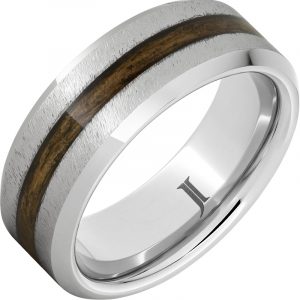 Barrel Aged™ Serinium® Ring with Bourbon Wood Inlay and Grain Finish