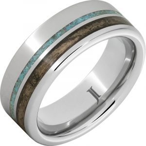 Barrel Aged™ Serinium® Ring with Bourbon Wood and Turquoise Inlays