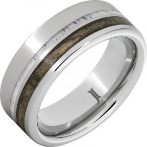 Barrel Aged™ Serinium® Ring with Bourbon Wood and Deer Antler Inlays