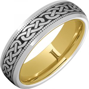 Serinium® Ring Celtic Three Knot Design, Yellow Gold Interior and Milgrain Edge