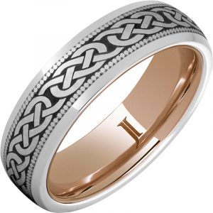 Serinium® Ring Celtic Three Knot Design, Rose Gold Interior and Milgrain Edge