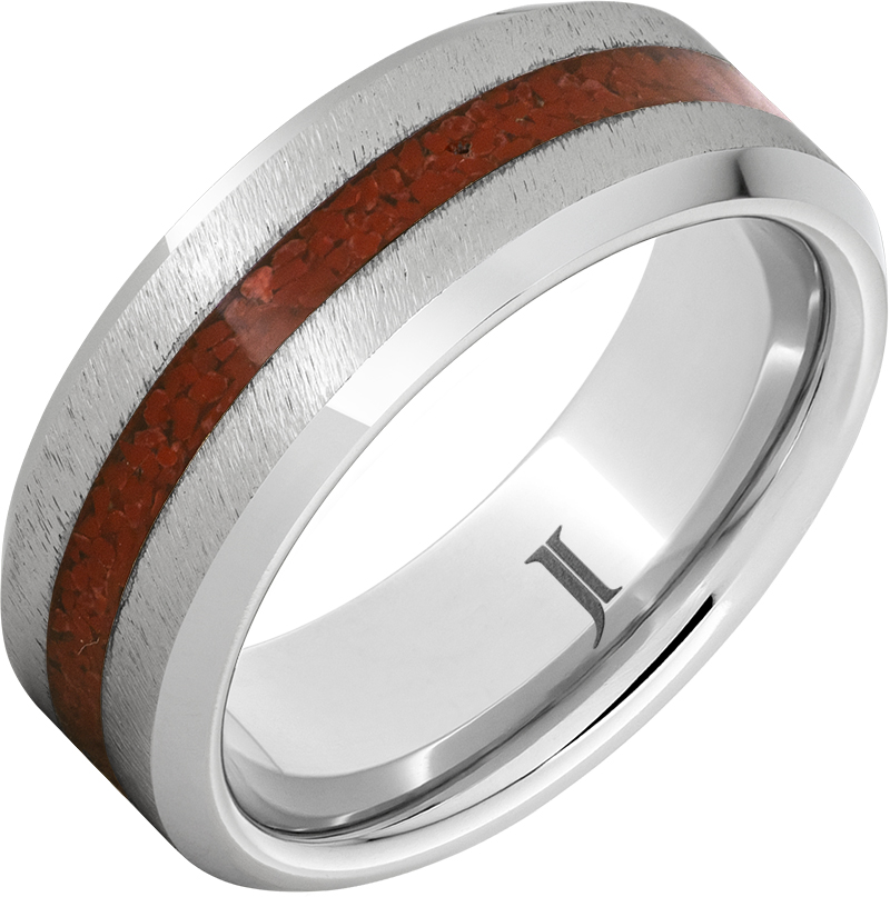 Serinium® Ring with Coral Inlay and Grain Finish