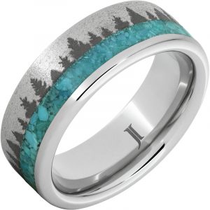 Serinium® Ring With Turquoise Inlay, Mountain Pine Engraving and Satin Finish