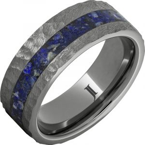 Western Heritage™ Rugged Tungsten™ Ring with Lapis Lazuli Inlay and Moon Crater Finish
