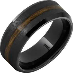 Barrel Aged™ Black Diamond Ceramic™ Ring with Bourbon Wood Inlay and Grain Finish