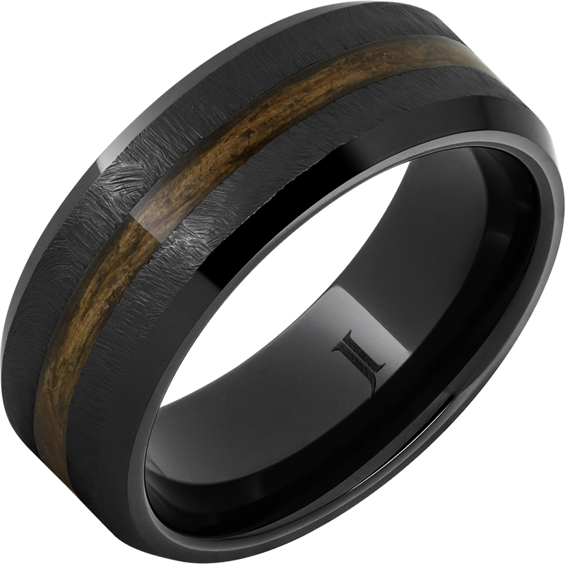 Opal Koa Wood Black Ceramic Ring His and Her Wedding Band Set Custom R