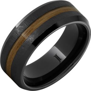 Barrel Aged™ Black Diamond Ceramic™ Ring with Scotch Whiskey Wood Inlay and Grain Finish