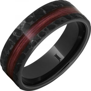 Barrel Aged™ Black Diamond Ceramic™ Ring with Cabernet Wood Inlay and Moon Crater Carving
