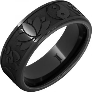 Black Diamond Ceramic™ Ring with Buddhist Symbols