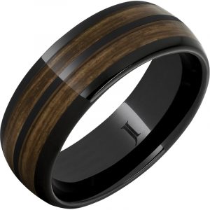 Double Barrel - Barrel Aged™ Black Diamond Ceramic™ Dome Ring with Bourbon Inlays