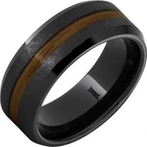 Barrel Aged™ Black Diamond Ceramic™ Ring with Rye Whiskey Wood Inlay
