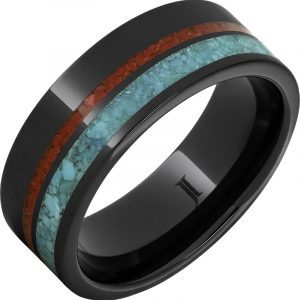 Black Diamond Ceramic™ Ring with Coral and Turquoise Inlays