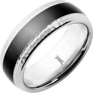 Serinium® Ring with Hammered Edges and Black Ceramic Inlay