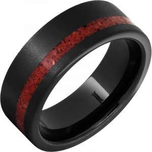 Black Diamond Ceramic™ Ring with Coral Inlay and Stone Finish