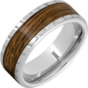 Barrel Aged™ Serinium® Ring with Bourbon Wood Inlay and Scored Edge