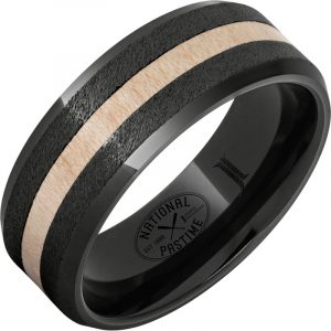 National Pastime Collection™ Black Diamond Ceramic™ Ring with Maple Vintage Baseball Bat Wood Inlay and Grain Finish