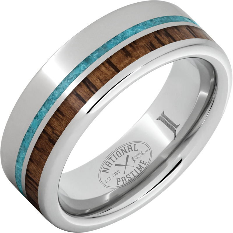 National Pastime Collection™ Serinium® Ring with Hickory Vintage Baseball Bat Wood and Turquoise Inlays