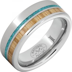 National Pastime Collection™ Serinium® Ring with White Ash Vintage Baseball Bat Wood and Turquoise Inlays