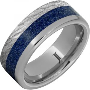 Rugged Tungsten™ Ring with Lapis Lazuli Inlay and Bark Finish