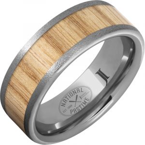 National Pastime Collection™ Rugged Tungsten™ Ring with White Ash Vintage Baseball Bat Wood Inlay and Stone Finish