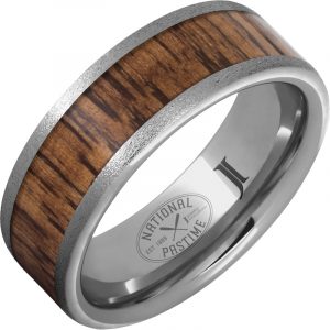 National Pastime Collection™ Rugged Tungsten™ Ring with Hickory Vintage Baseball Bat Wood Inlay and Stone Finish