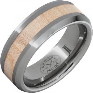 National Pastime Collection™ Rugged Tungsten™ Ring with Vintage Maple Baseball Bat Wood Inlay