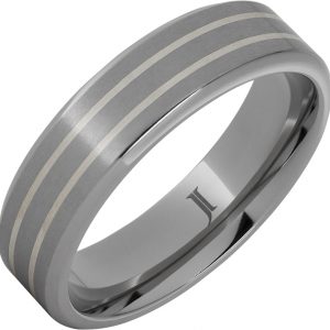Titanium Ring with Dual Sterling Silver Inlays
