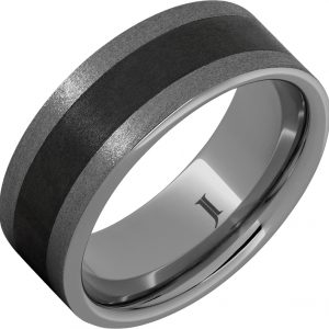 Rugged Tungsten™ Ring With Black Ceramic Inlay and Stone Finish