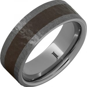 Rugged Tungsten™ Ring With Brown Ceramic Inlay and Hammer Finish