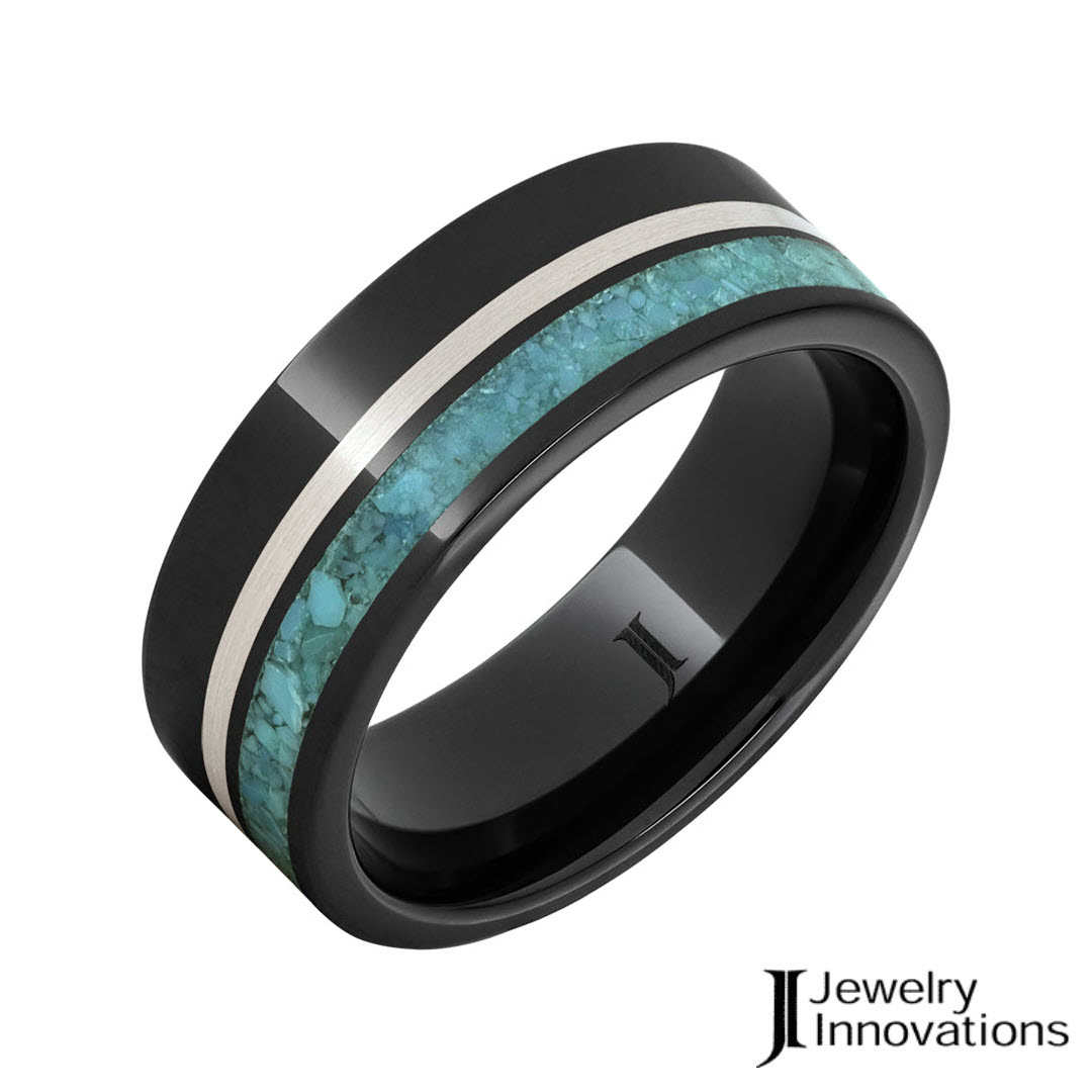 BLACK DIAMOND CERAMIC™ MEN’S RING WITH TURQUOISE AND STERLING SILVER